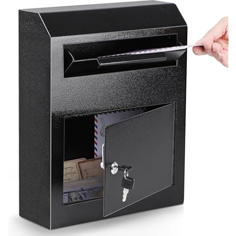 KYODOLED Key Drop Box with Lock, Wall Mounted Depository Drop Safe Mailbox, Money, Cash Drop Box, Anti-Fishing Safe Steel Locking Mail Box for House and Business, 0.43CF Black Cover