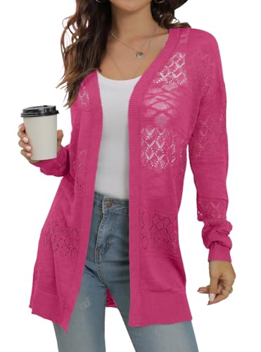 Image of GRECERELLE Lightweight Cardigan Sweaters for Women Crochet Knit Open Front Long Sleeve Loose Casual Boho Summer Beach Coverup