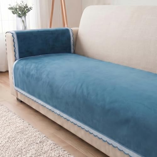 Image of Story@Home Velvet Sofa Cover 3 Seater Set (76x178cm) with Arm Rest Covers |Anti Slip Sofa Mat 3 Seater for L shape Sofa Cover |Measure your Sofa & Create your Own Customized Set - Ombre Shades of Blue