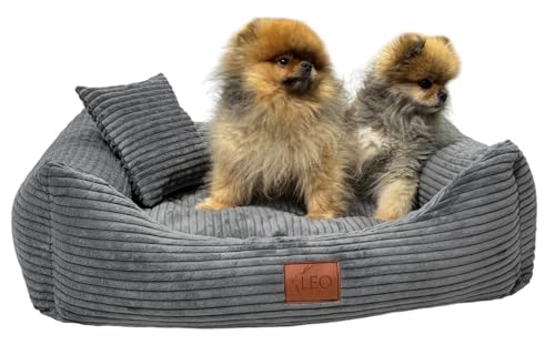 Leo4dog Hundebett Cord Waschbar Bezug Für kleine mittelgroße und große Hunde Hundekissen Hundesofa Hundekorb (Dunkelgrau, L 100x80)