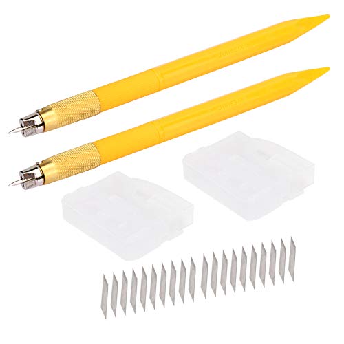 Respicefinem 2Pcs Stamp Carving Knife Yellow Carving Pen Cutter Ideal For Hand Account DIY Sticker Cutting Projects With Detachable Hard Hat 10 30 Degree Replacement Blades Each
