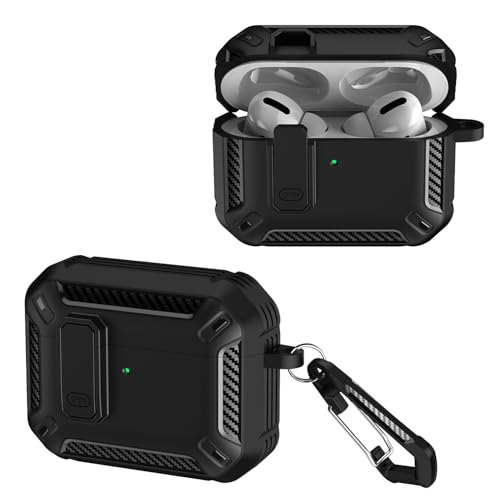 TINGYR Capa compatível com AirPods Pro 3, estojo rígido de grau militar com fechadura e porta-chaves, proteção de ajuste, anti-riscos. (Preto)