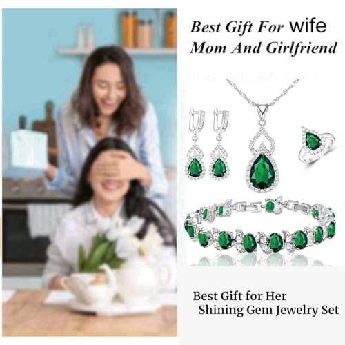 LMXXVJ Women Jewelry Set Platinum Plated Necklace Open Ring Earrings Bracelet Set,Birthday/Anniversary Mother’s Day Jewelry Gifts for Mom/Wife/Sister/Best Friend4