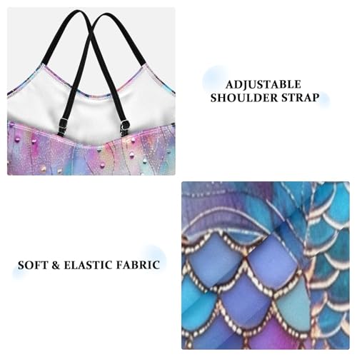 Pigsaly Girls One Piece Swimsuits Dark Blue Purple Giltter Mermaid Scale Fish Tale Kids Cross Back Swimwear Bathing Suit 3T3