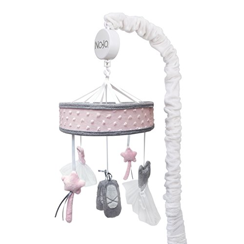 Image of NoJo – Ballerina Bows Musical Mobile, Nursery Crib Changing Table Musical Mobile – Pink and Grey Ballerina Shoes, Dress and Stars