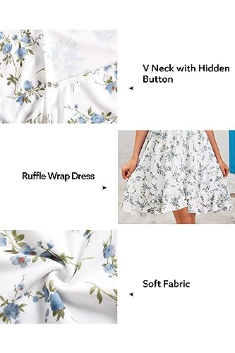 Image of ULTRANICE Womens Summer Dresses Floral V Neck Ruffled Hem Spaghetti Spring Casual Beach Outfits Flowy Wrap Sun Dress