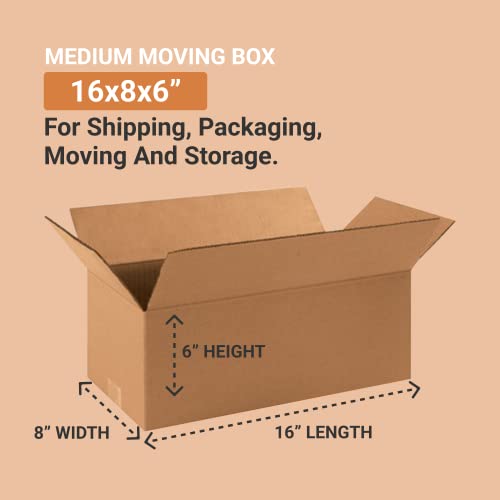 Image of BOX USA 1686 Long Corrugated Cardboard Box 16 inch L x 8 inch W x 6 inch H, Kraft, For Shipping, Packing and Moving (Pack of 25)
