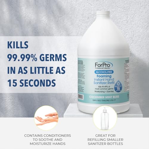 Image of ForPro Alcohol-Free Foaming Instant Hand Sanitizer, 1 Gallon (128 fl oz) Refill - Moisturizing, Dye-Free Formula, Cucumber Mint Bliss Scent