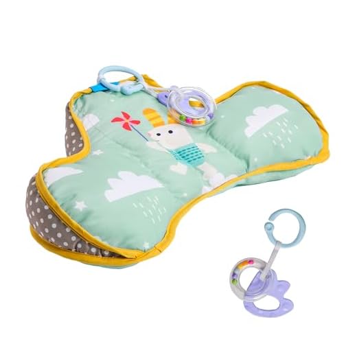 Taf Toys Tummy Time Developmental Pillow. Super Soft Baby Nursery Support Pillow. Includes Rattle Toy and Teether. Suitable from Birth. 0 months +