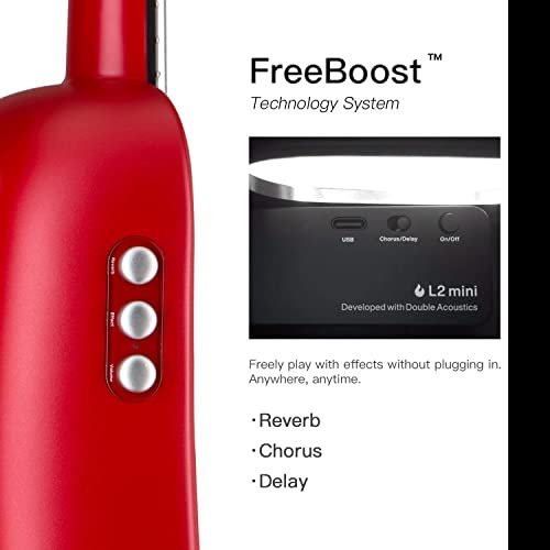 Lava U Carbon Fiber Ukulele Tenor Travel, W/Freeboost Technology For Effects Without Plugging In, Sparkle Red 26-Inch W/Case Pick And Charging Cable, Basic Accessories Bundle. #TOP3