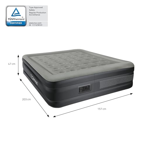 ML-Design Luftmatratze 2 Personen 203x157x47 cm Grau, TÜV Zertifiziert, Luftbett selbstaufblasend mit elektrischer Luftpumpe 230V, Aufblasbare Matratze für Camping, Gästebett Doppelbett + Tragebeutel