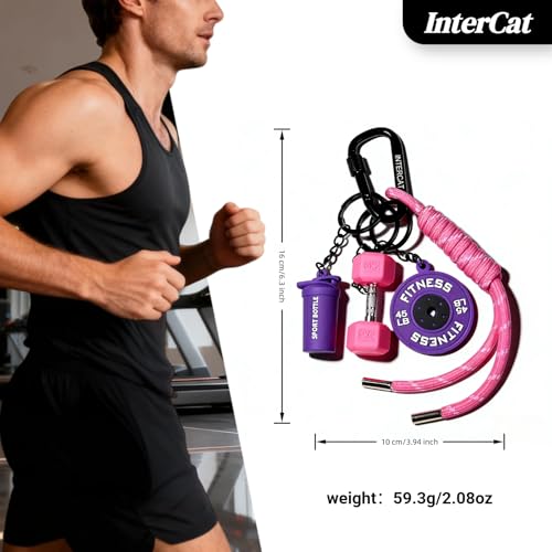 InterCat Gym Accessories for Women, Fitness Keychain Set, Pink and Purple Silicone Mini Dumbbell Weight Bottle, Workout Bag Accessories, Gym Essentials Gifts for Men Women — view 2