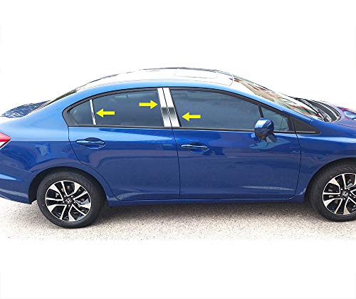 Made in USA! Compatible with 2012-2015 Honda Civic 6PC Stainless Steel Chrome Pillar Post Trim
