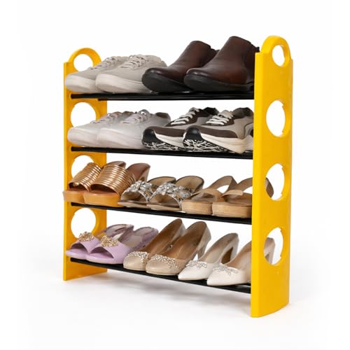 Image of LEOPAX Kaan Premium Multipurpose Shoe Rack | 4-Tier Shoe Storage Organizer, Space-Saving Design, Sturdy & Durable Rack for Entryway, Living Room, Bedroom & Closet - Yellow