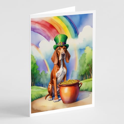 Caroline's Treasures DAC5598GCA7P Red Redbone Coonhound St Patrick's Day Greeting Cards Pack of 8 Blank Cards with Envelopes Whimsical A7 Size 5x7 Blank Note Cards