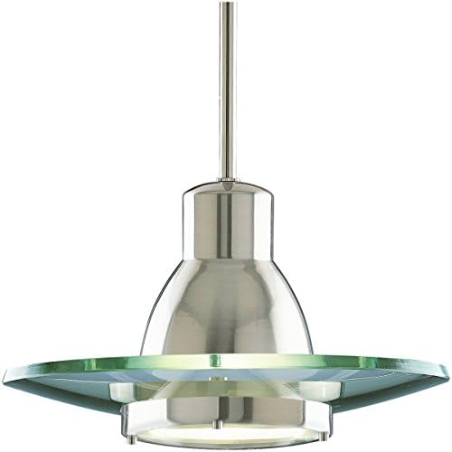 Progress Lighting P5003-09 1-Light Stem-Hung Mini-Pendant with Clear and Etched Glass Diffuser, Brushed Nickel