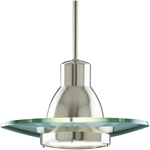 Progress Lighting P5003-09 1-Light Stem-Hung Mini-Pendant With Clear And Etched Glass Diffuser, Brushed Nickel #TOP3