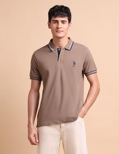 Image of U.S. Polo ASSN. Solid Slim Fit Polo T Shirts for Men - 100% Cotton, Half Sleeves Mens Tshirt