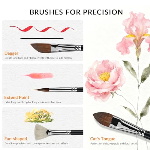 Image of Watercolor Brush Professional, 11Pcs Water Color Paint Brushes Set for Artists, Shapes with Fan, Needle Pointed, Angular, Dagger, Cats Tongue for Watercolor, Gouache, Ink Painting