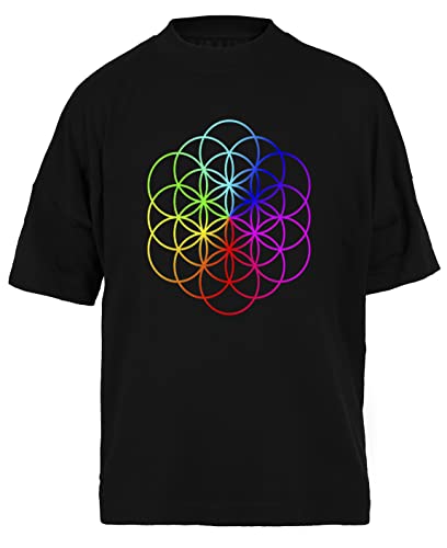 T-shirt Ample Fleur De Vie Noir en coupe unisex baggy pour hommes et femmes au quotidien