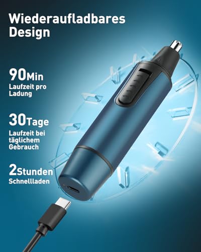Nasenhaartrimmer Herren, USB Wiederaufladbar Nasenhaarschneider 3 in 1 Set Ohrhaarschneider mit Doppelschneideklingen, Schmerzfreier Augenbrauen und esichtshaartrimmer für Männer und Frauen