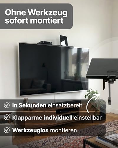 SCHWAIGER TV-Regal 24 Zoll I TV-Ablagesystem & TV-Topper für Soundbar, Receiver & Multimedia-Geräte I werkzeuglose Halterung über dem Fernseher I Multimedia-Ablage I bis 9 kg belastbar