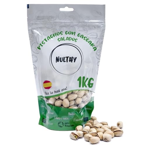 NULTHY - Pistachos 1Kg - Producto Español - Pistacho en Cascara Tostados y Salados, Rico en Nutrientes, Sin Gluten, Snack Saludable Alto en Proteínas y Fibra, Frutos Secos Tostados sin Aditivos