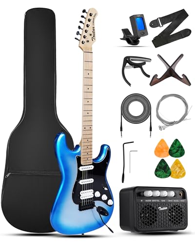 Tostar 39インチ フルサイズ エレキギターキット 初心者と大人向け HSS/HH/P90 ピックアップ構成 トレモロブリッジ付き フルスターターキット 10W Amp チューナー ギグバッグ ストラップ スタンド