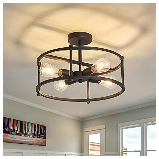 FGSADI Industrial Semi Flush Mount Ceiling Light ,4 Light Rustic Metal Ceiling Light Fixture,Black Farmhouse Chandelier for Kitchen Island Dining Room Hallway Entryway Bedroom Living Room.