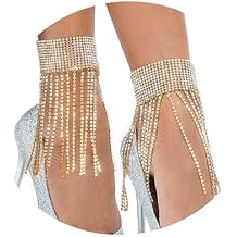 ELABEST Rhinestone Ankle Bracelets Crystal Tassel Anklet 2pcs Glitter Tennis Foot Chain Wedding Jewelry Accessories for Women
