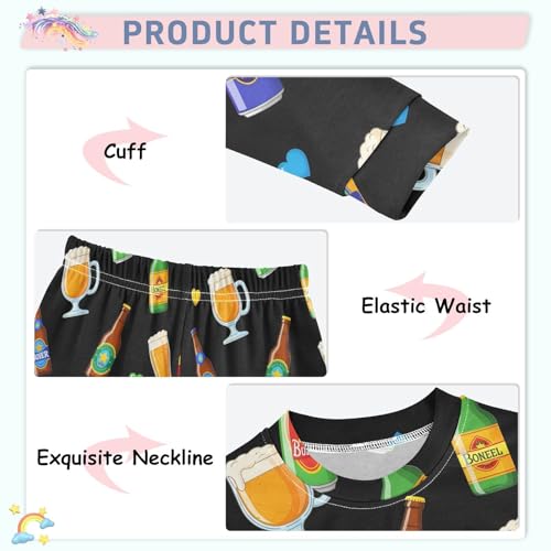 Pajama Sets Long Sleeve Beer Bottles and Glasses Pattern Soft Comfy Sleepwear 2 Piece PJS 3-8T4