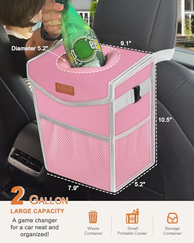 Image of Pritent Car Trash Can with Lid, Cute Leakproof Car Trash Garbage Bag Hanging Vehicle Trash Bin Small Portable Automotive Garbage Cans Organizer for Back /Front Seat(Trapezoid,Pink