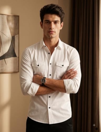 Image of Men's Double Flap Pocket | Regular Fit | Solid Spread Collar | Versatile Everyday Office Wear Comfortable |Stylish Design | Shirt