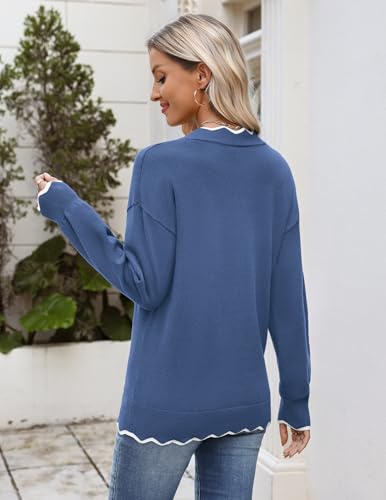 Image of Zeagoo Women's 2026 Fall V Neck Sweater Long Sleeve Lightweight Knit Tops