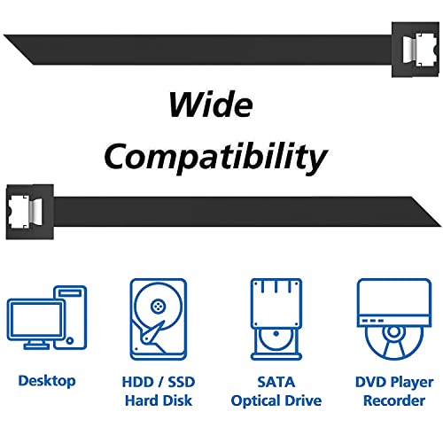 Image of Tobo SATA III Cable，SATA III 6.0 Gbps Data Cable Straight Black with Locking Latch 16 Inches SATA Cable Pack for HDD,SSD,CD and DVD Drives (1) TD-255TC
