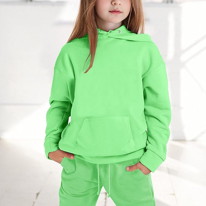 Girls Boys Sweatsuits 2pc Tracksuit Athletic Hooded Sweatshirt +Jogger Sweatpants Gymnastics (Mint Green, 6-7 Years)2