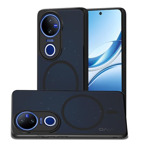 Image of AESTMO Vivo V50 5G / V50e 5G Back Cover | 360 Protection | Matte Frosted Hard Back Translucent | Compatible with MagSafe Accessories for Vivo V50 5G / V50e 5G (Smoke Black Matte PC+Black TPU Bumber)