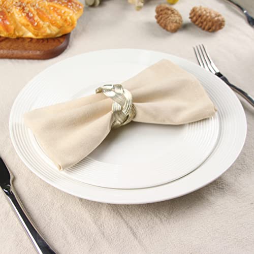 Solid Color Polyester Linen Blended Dinner Cloth Napkins - Set of 12 (40 x 40 cm) - For Events & Home Use (Linen) - Image 2