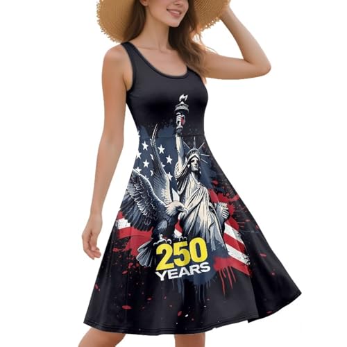 Image of Women Stylish Tank Dresses Sleeveless Round Neck Midi Casual Dress with Pocket for Summer