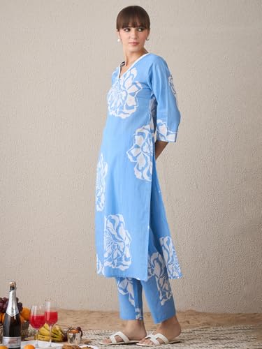 Image of INDO ERA Women's Cotton Ethnic Co-Ord Set | Kurta Pant Set | Stylish Cotton Suit Set for Women,10336 | Cord Set For Women Cotton |