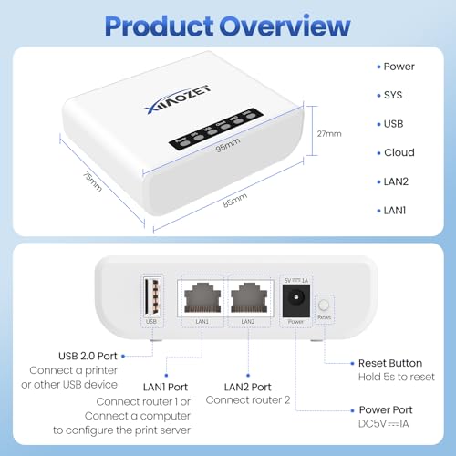 Image of Wireless USB Server, Print Server, Share a USB Device (Printer, Scanner or More) Over LAN via Ethernet or WiFi Network - Easy Setup (LK100EW)