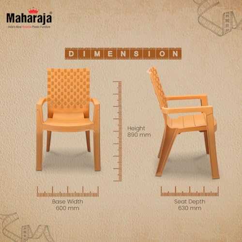 Image of MAHARAJA Heavy Duty Plastic Chairs for Home & Office | Comfortable | Arm Rest | 200Kg Capacity (A Gold, Pack of 6)