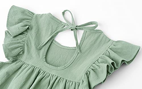 Lyxiof USZH14-909818-GREEN-90CM Toddler Baby Girl Cotton Linen Dress Ruffle Sleeve Halter Sleeveless Kids Casual Beach Dresses Green 90Cm thumb #3