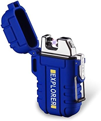 Dual Arc Lighter Double Arc Plasma USB Lighter Rechargeable Flameless Waterproof Stormproof Windproof Mini Electric Lighter for Cigar Candle Cigarette Pipe Sport Outdoor(Blue)