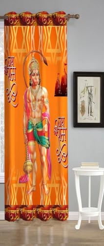 Image of Premium Hanuman ji Kesari Parde for Mandir, Pooja Room, Temple, 4x9 feet Long Curtains Set of 1 Pc