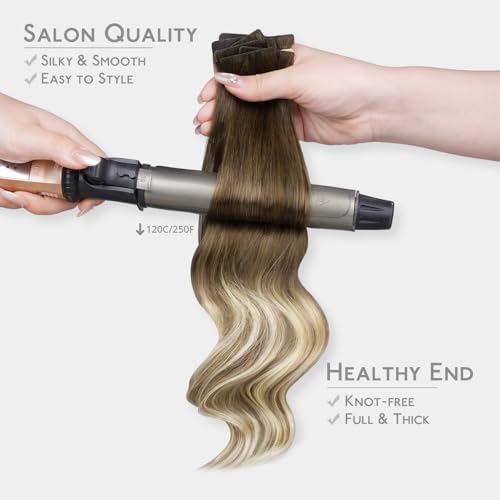 Image of WENNALIFE Invisi Edge Tape in Hair Extensions Human Hair,#3 /8 /613,18 Inch | 18 Inch 50g 20pcs Ombre Walnut Brown to Ash Brown and Bleach Blonde Invisi Remy Hair tensions Seamless Injected Tape Ins
