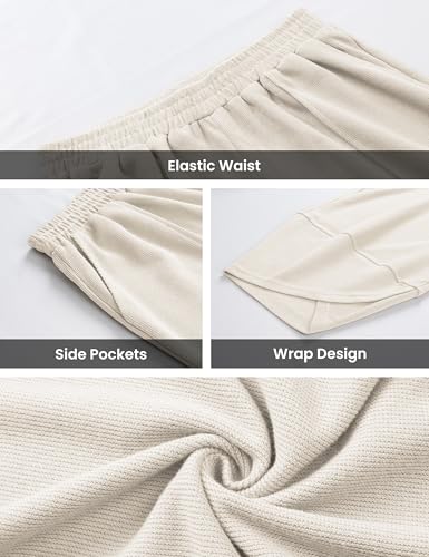 Image of Himosyber Women Cotton Pants Wide Leg Pants Casual Loose Baggy Elastic Waist Beach Palazzo Harem Pants