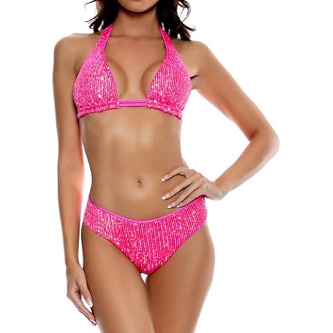 LEOMOSTE Pink Sequin Bikini Set for Women Cover