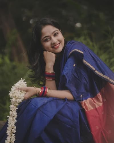 Image of Women's Banarasi Style Pure Kanjivaram Silk Jacquard Kanchipuram Pattu Saree With Un-Stiched Blouse (Navy Blue)