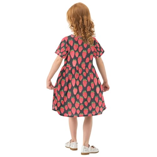 Summer Girl Dresses Strawberry on Black Toddler Short Sleeve A-line Dress Casual Sundress3